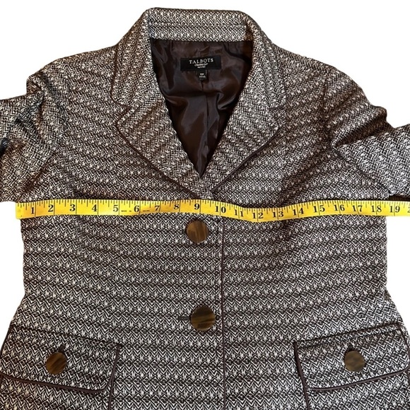 Talbots Women Cream Brown Herringbone Tweed 2 Button Blazer Sz 10P Lined Wool - Picture 9 of 12